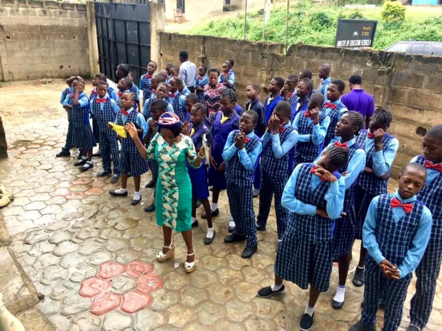 School children gathered during a foundation outreach visit